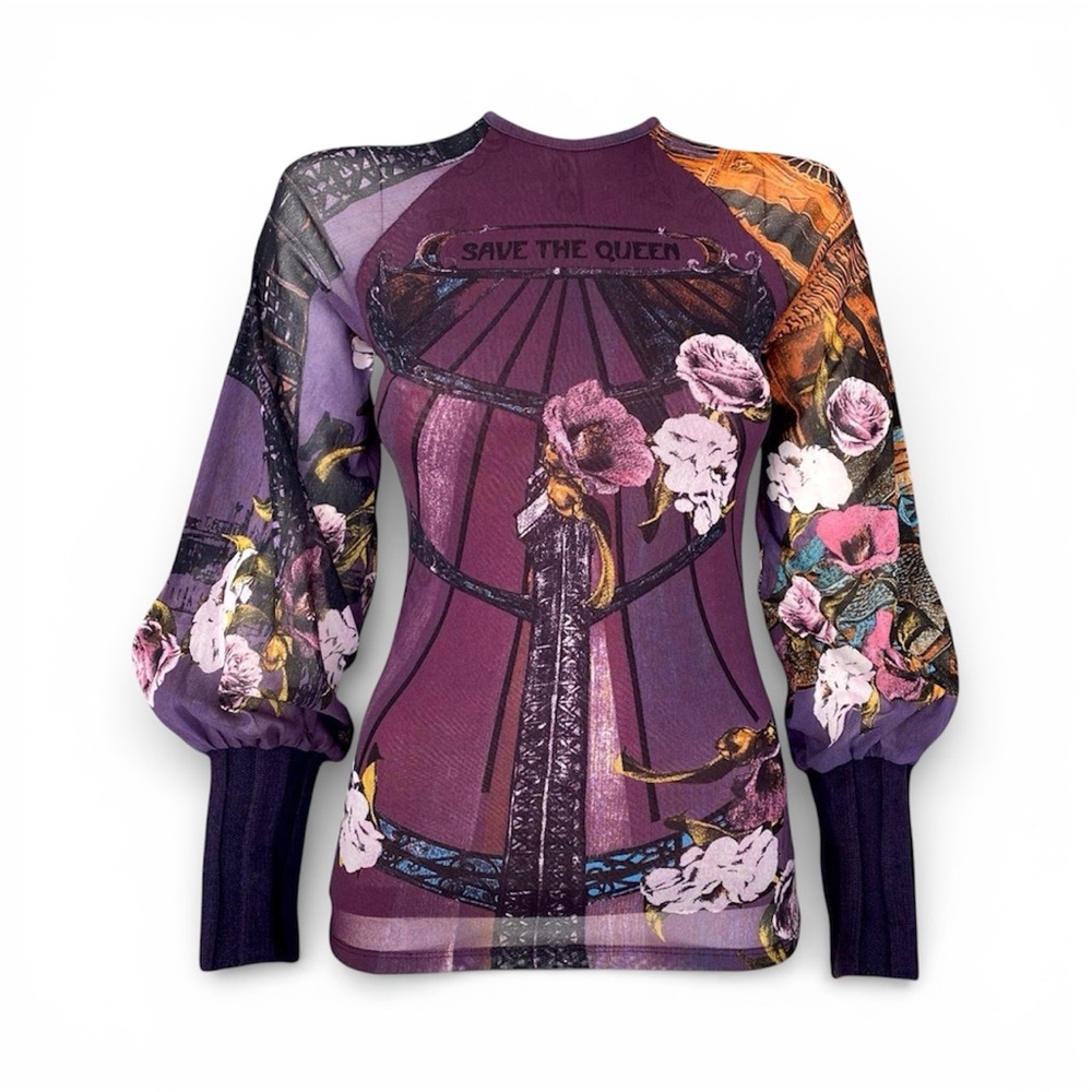 Vintage Save The Queen Mesh Top - Floral And Paris Prints